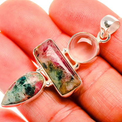 Natural Tourmaline, Rose Quartz Pendant 2" (925 Sterling Silver) PD38263