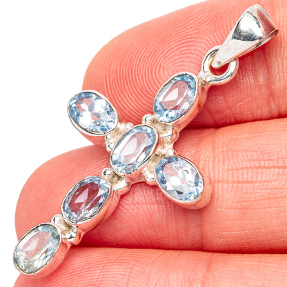 Blue Topaz Cross Pendants 1 5/8" (925 Sterling Silver) P42359