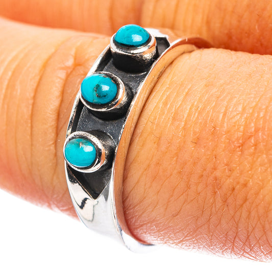 Turquoise inlay sterling silver ring with three round cabochon stones