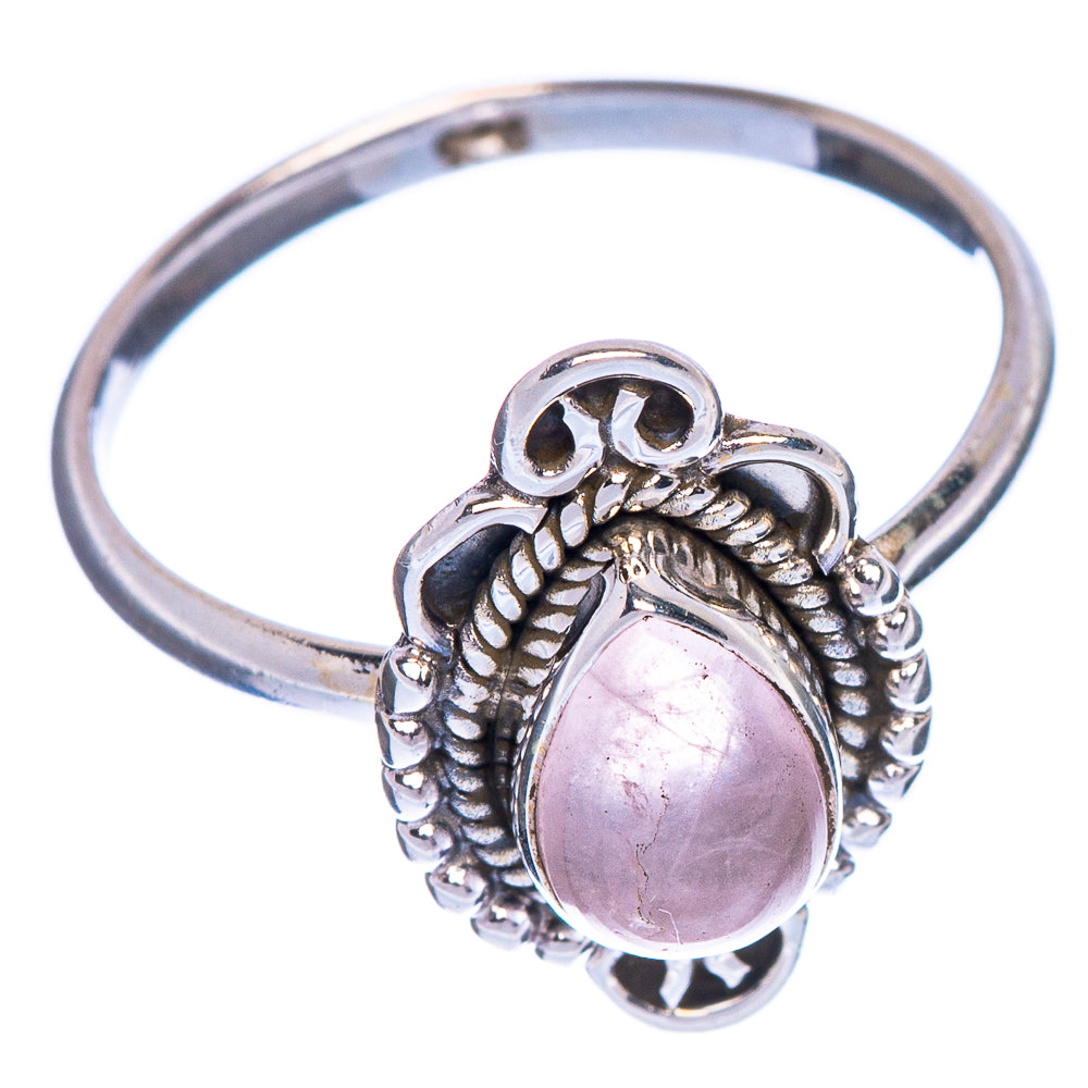 Sterling silver rose quartz ring with oval pink gemstone and braided bezel accents