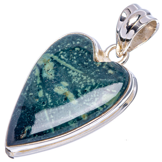 Heart pendant with blue-green kambaba jasper and .925 sterling silver bezel