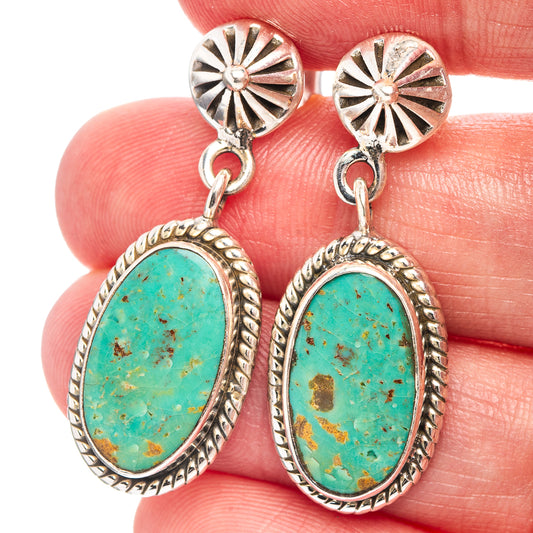 Sterling silver turquoise oval drop earrings with sunburst tops