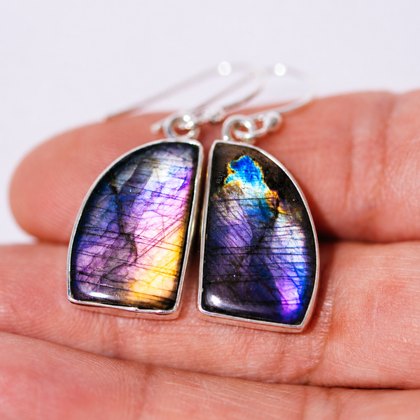 Premium Spectrolite Earrings 1 3/8" (.925 Sterling Silver)