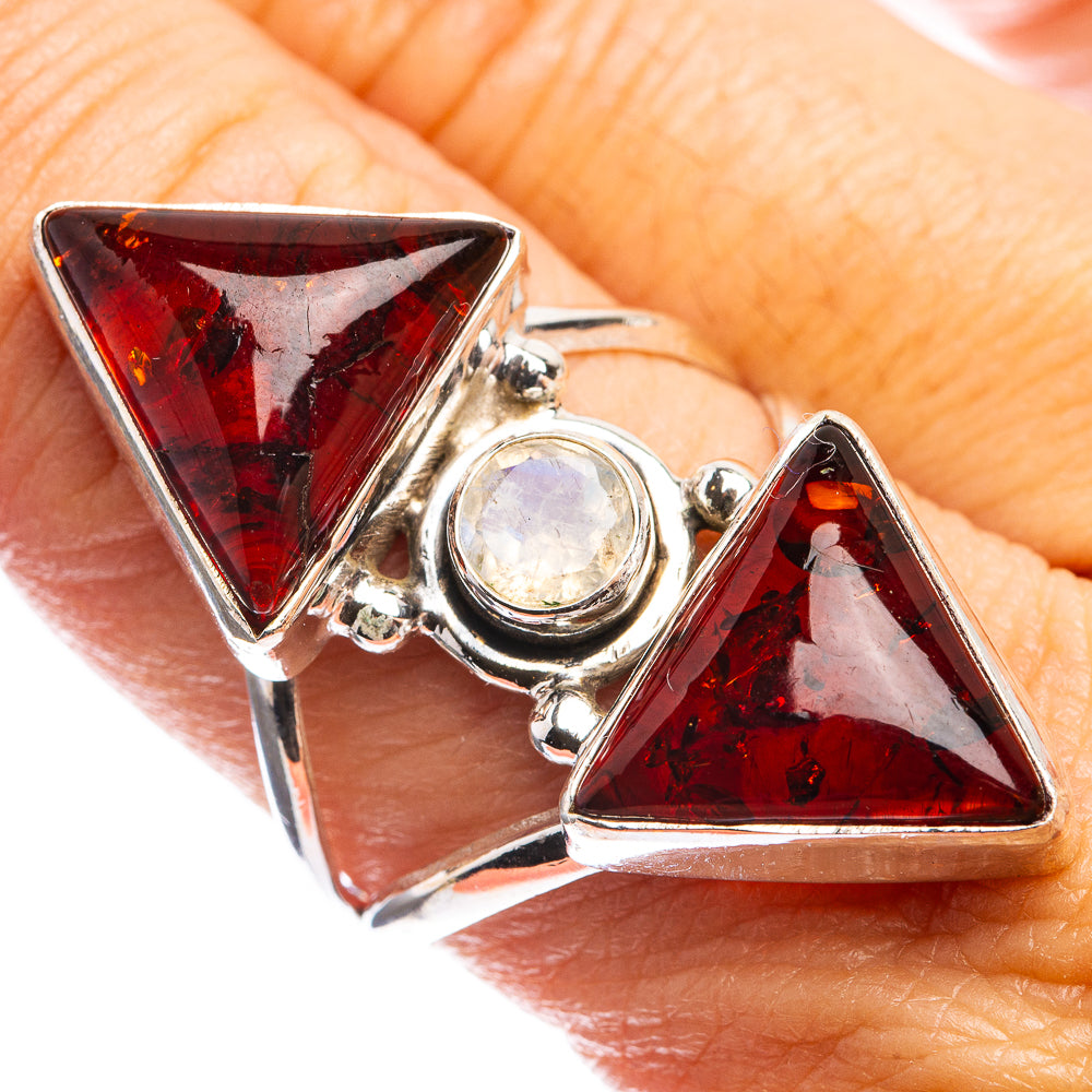Large Baltic Amber, Rainbow Moonstone Ring Size 8.75 (925 Sterling Silver) R143180