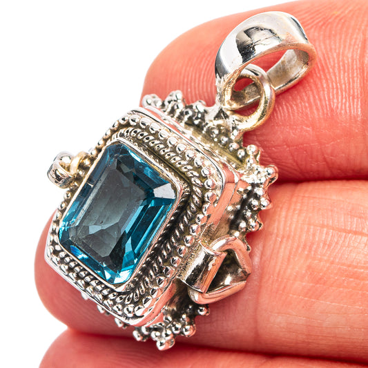 925 sterling silver pendant with blue topaz square stone in ornate bezel