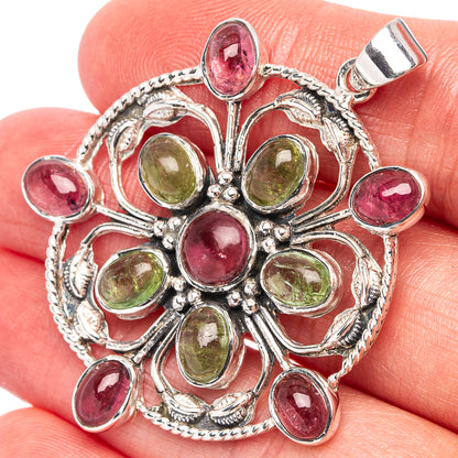 Signature Pink Green Tourmaline Pendant 1 7/8" (.925 Sterling Silver)