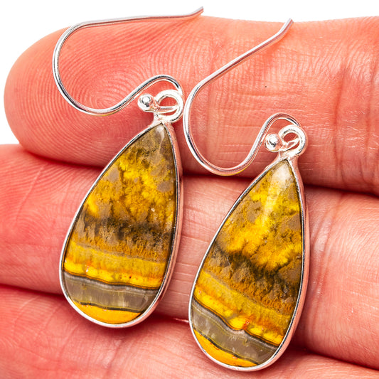 Bumblebee jasper teardrop earrings, .925 sterling silver ear wires, yellow-brown stone