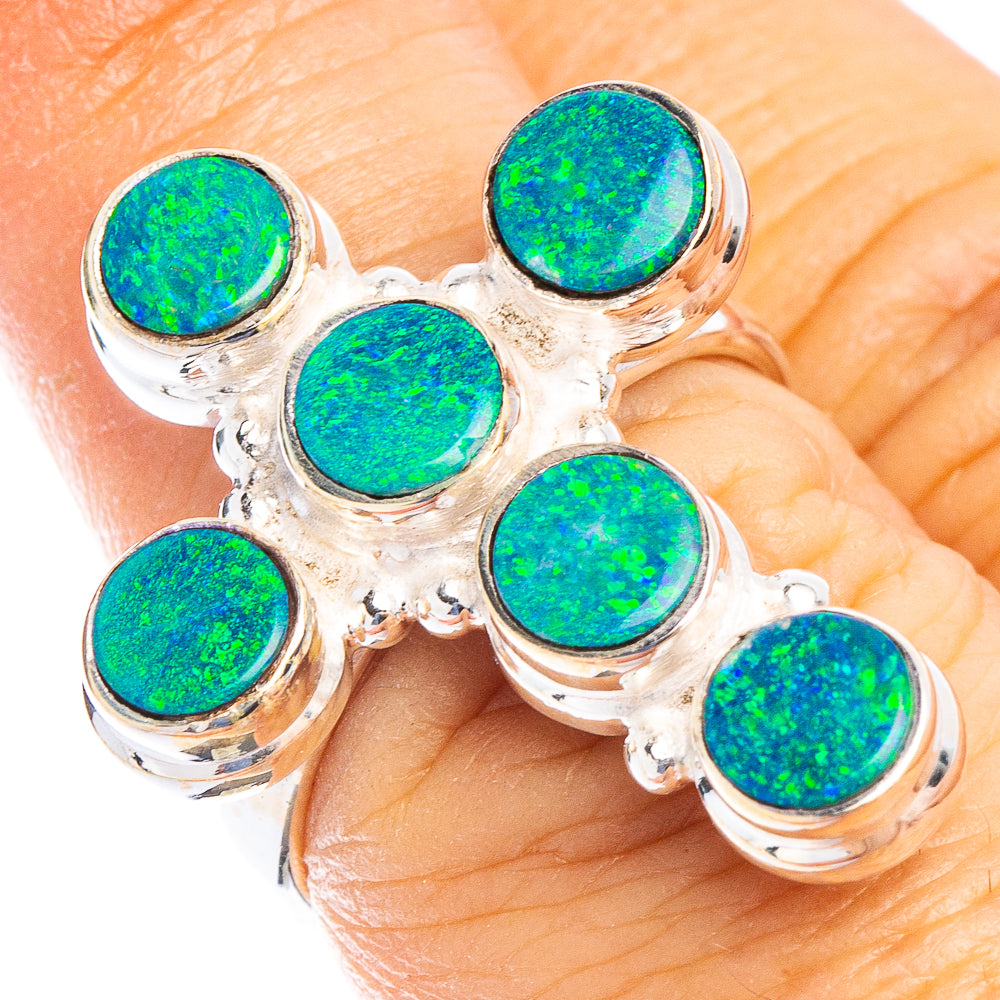 Rare Doublet Opal Cross Ring Size 7 (925 Sterling Silver) R6706