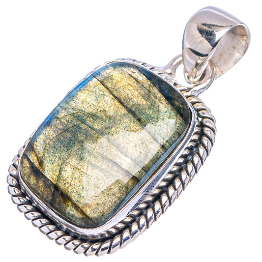 Sterling silver labradorite pendant with oval stone, bezel and braided border