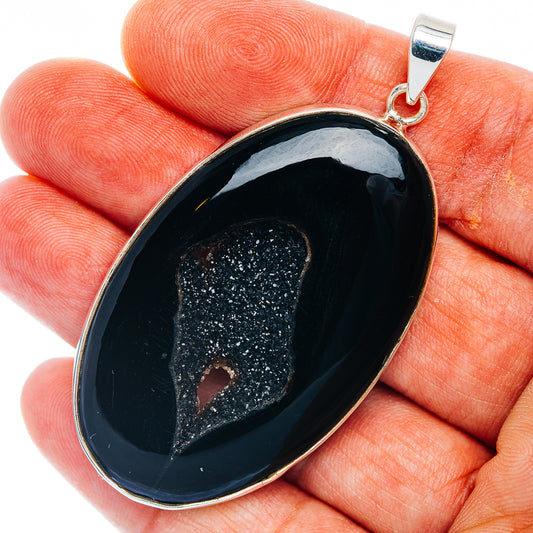 Premium Black Druzy Pendant 2 3/8" (.925 Sterling Silver)