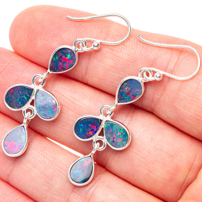 Rare Doublet Opal Earrings 1 3/4" (925 Sterling Silver) E1659