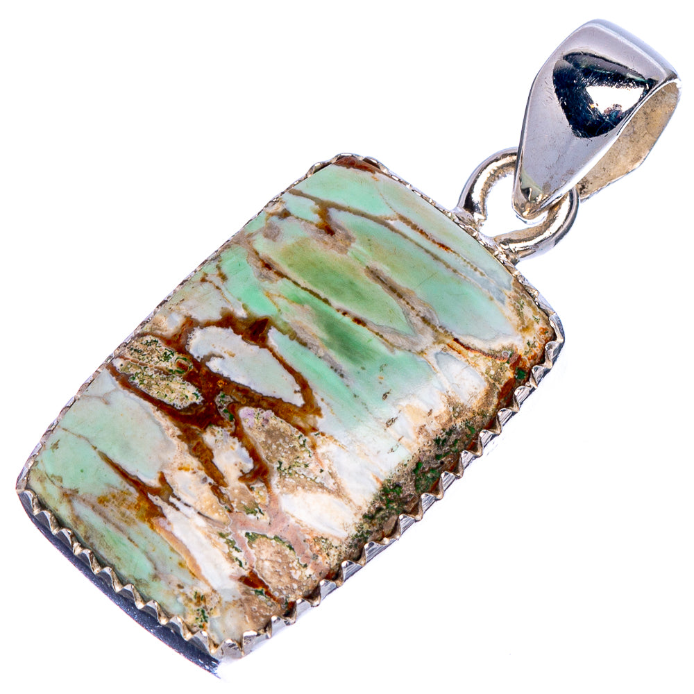 Variscite pendant, rectangular stone with green bands on white, silver bail loop