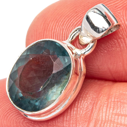 Rare Faceted Blue Fluorite Pendant 7/8" (925 Sterling Silver) P43026