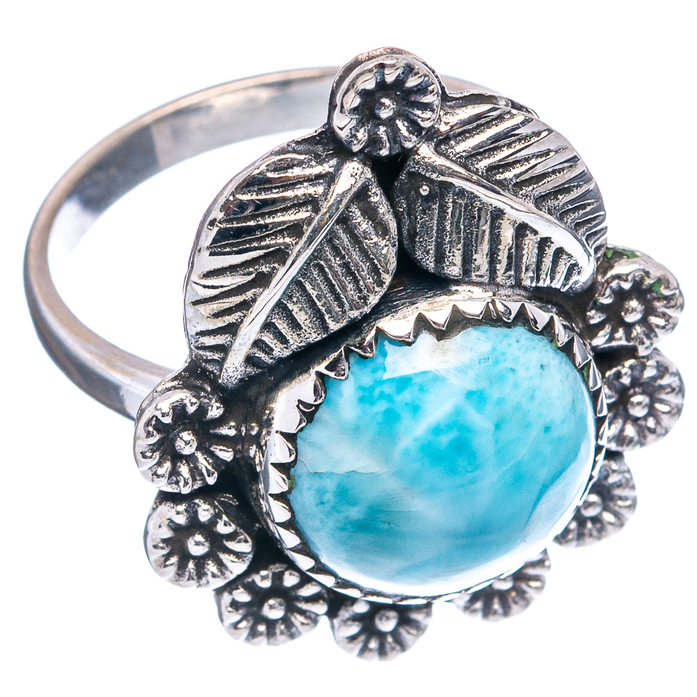 Native Style Larimar Ring Size 7.5 (.925 Sterling Silver)