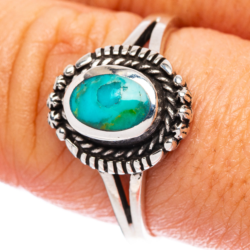 Sterling silver turquoise ring with oval Arizona turquoise center stone
