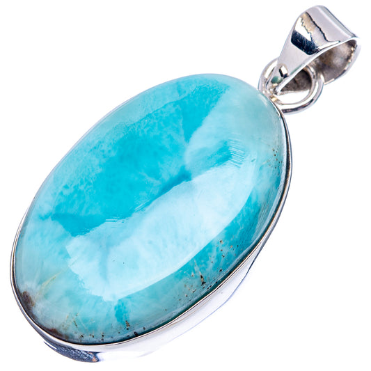 Larimar oval pendant .925 sterling silver bezel, light blue oval gemstone with bail