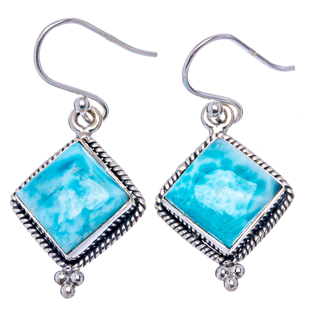 Rare Larimar Earrings 1 3/8" (.925 Sterling Silver)