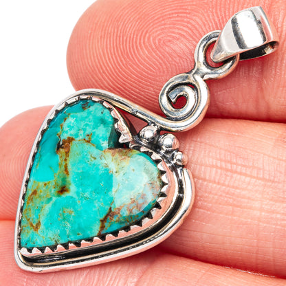 Rare Arizona Turquoise Heart Pendant 1 3/8" (925 Sterling Silver) P42234