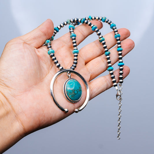 Navajo Pearl Turquoise Necklace 18 to 20" (.925 Sterling Silver)