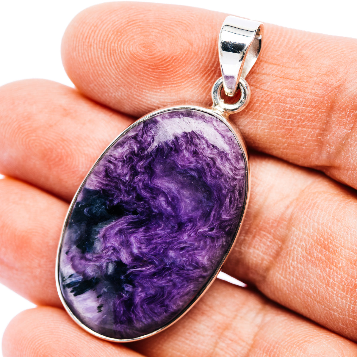 Premium AAA Charoite Pendant 1 7/8" (.925 Sterling Silver)