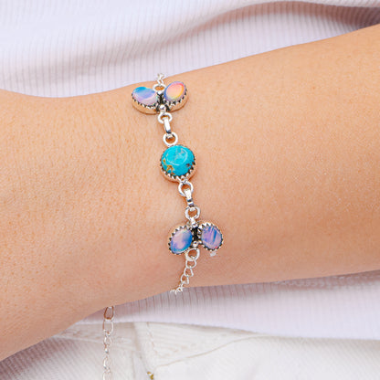 Southwestern Style Aurora Opal, Mohave Turquoise Bracelet 8 3/8" (.925 Sterling Silver)