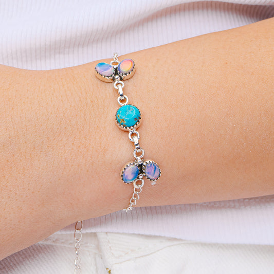 Southwestern Style Aurora Opal, Mohave Turquoise Bracelet 8 3/8" (.925 Sterling Silver)