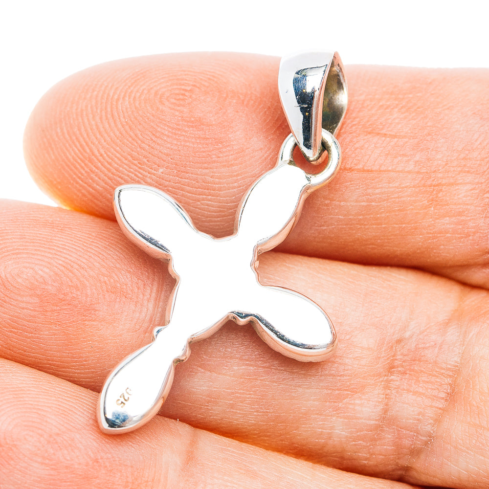 Southwestern Style Mohave Turquoise Cross Pendant 1 1/2" (.925 Sterling Silver)