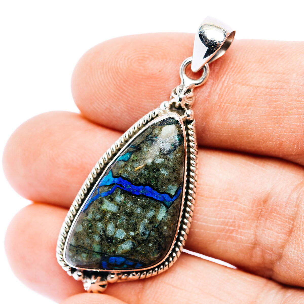 Premium Azurite Pendant 1 3/4" (.925 Sterling Silver)
