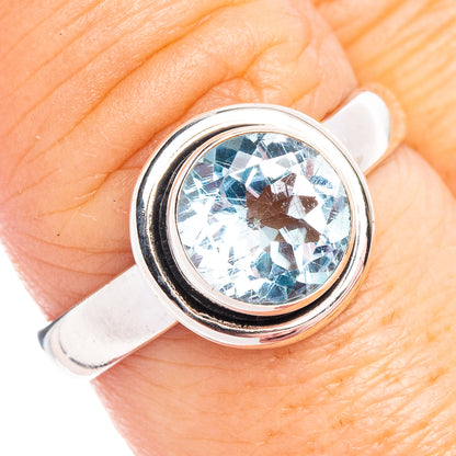Faceted Blue Topaz Ring Size 8.5 (.925 Sterling Silver)