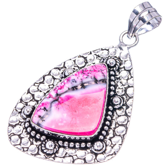 Pink teardrop opal pendant, ornate German silver rim and top loop bail