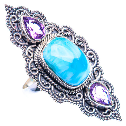 Large Larimar, Amethyst 925 Sterling Silver Ring Size 8 (925 Sterling Silver) RING140373