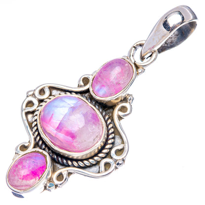 Pink Moonstone Pendant 1 5/8" (.925 Sterling Silver)