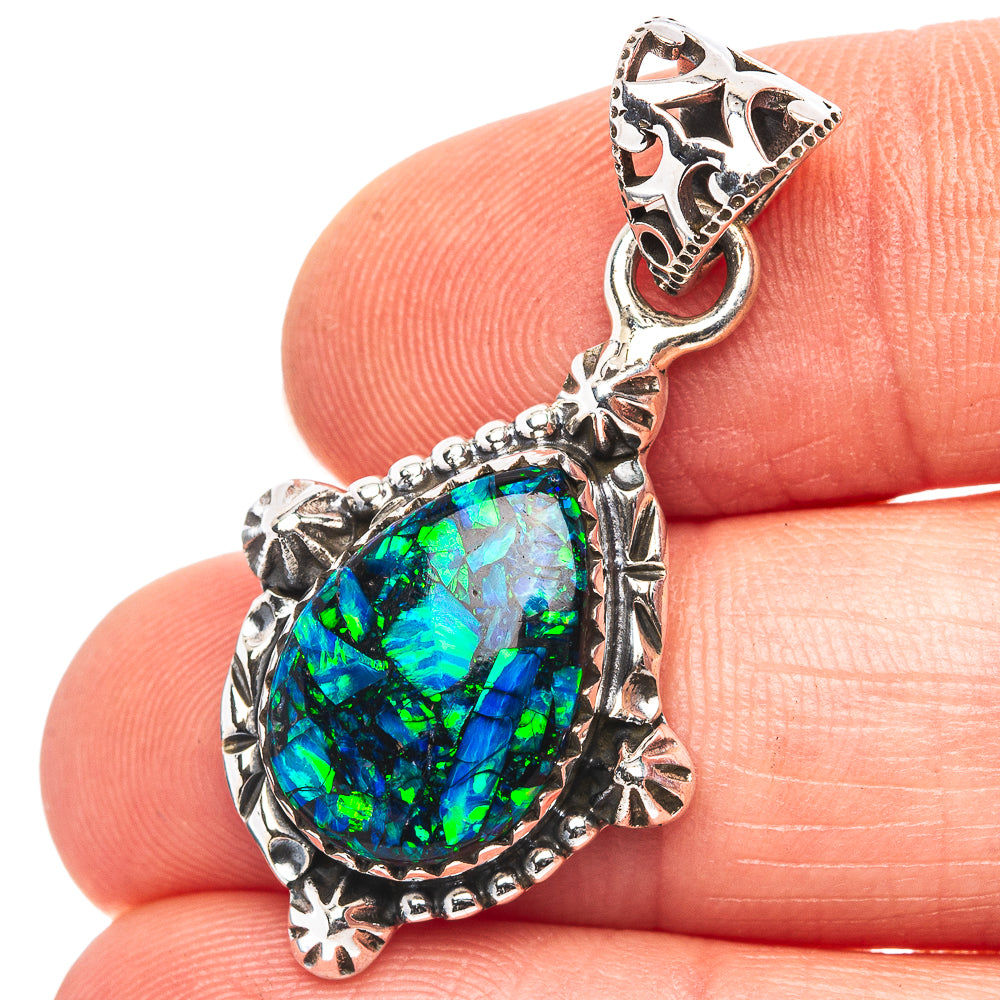 Exclusive Southwestern Style Mosaic Opal Pendant 1 3/8" (.925 Sterling Silver)