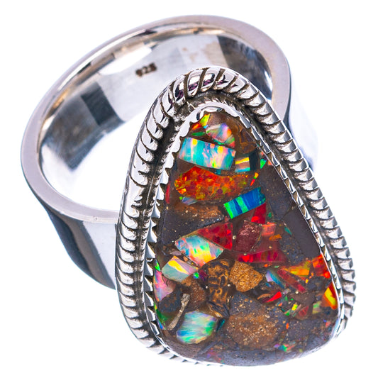 925 sterling silver adjustable ring with teardrop opal matrix gemstone in raised frame