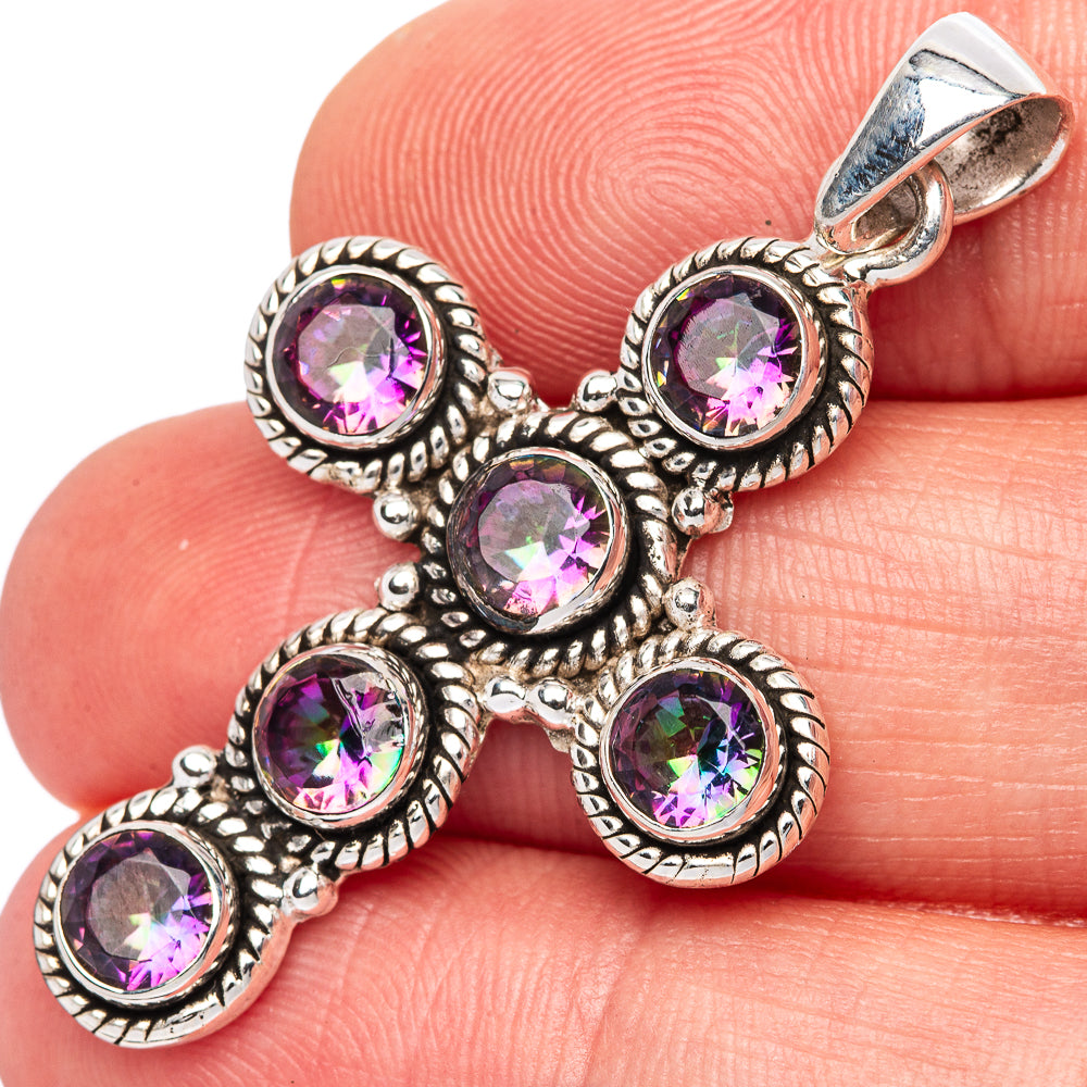 Mystic Topaz Cross Pendants 1 3/4" (925 Sterling Silver) P42370
