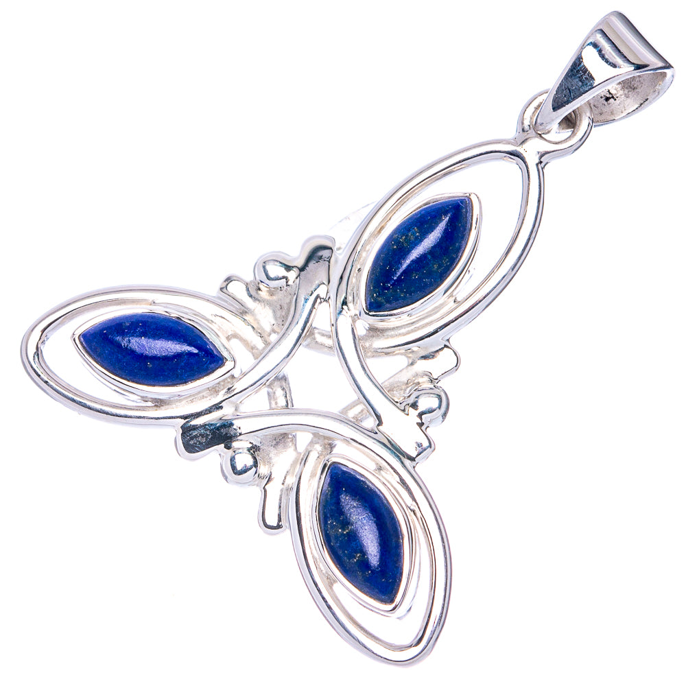 Sterling silver lapis lazuli pendant with three oval blue stones and loop bail