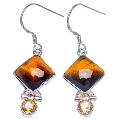 Tiger Eye, Citrine Earrings 1 5/8" (925 Sterling Silver) E433350