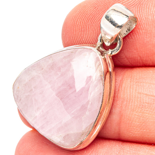 Pink heart kunzite cabochon pendant in .925 sterling silver bezel