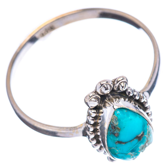 Sterling silver turquoise cabochon ring, side view of band and beaded prongs