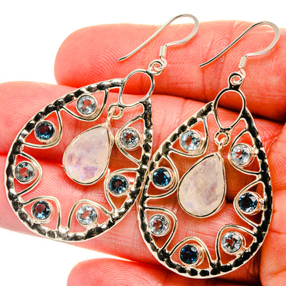 Signature Rainbow Moonstone, London Blue Topaz, Blue Topaz 925 Sterling Silver Earrings 2 3/8" (925 Sterling Silver) EARR431960