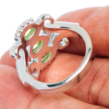 Premium 3-Gemstone Peridot Ring Size 9 (.925 Sterling Silver)