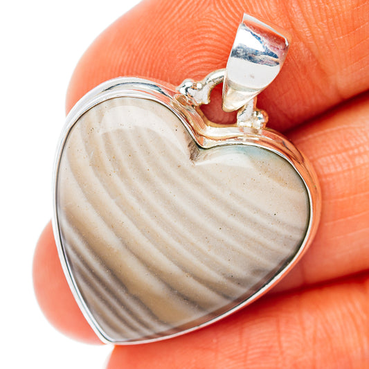 Striped Flint Heart Pendant 1 1/4" (.925 Sterling Silver)
