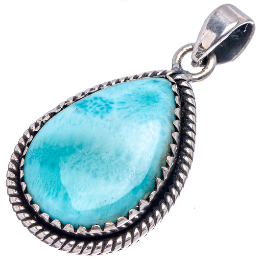 Sterling silver larimar pear-shaped pendant with rope border and top bail