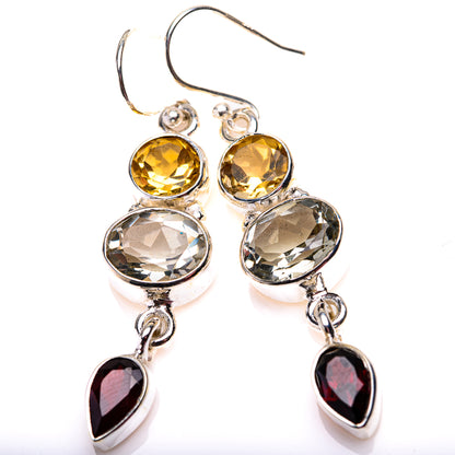 White Quartz, Citrine, Garnet Earrings 1 7/8" (925 Sterling Silver) EARR432196