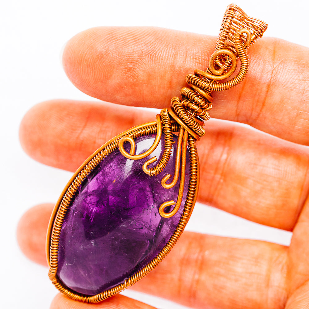 Dark Amethyst Wire Wrap Pendant 2 3/4" (Copper)