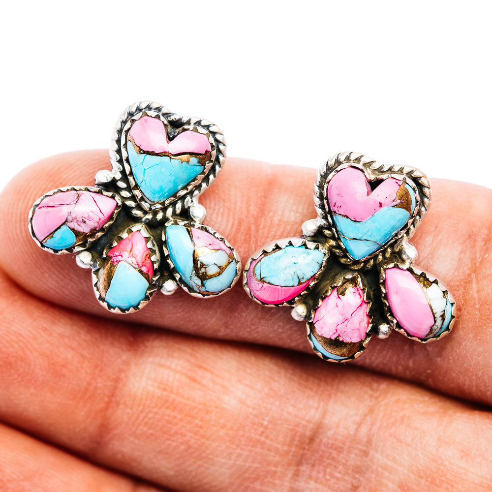 Exclusive Southwestern Style Cotton Candy Turquoise Heart Earring 3/4" (.925 Sterling Silver)