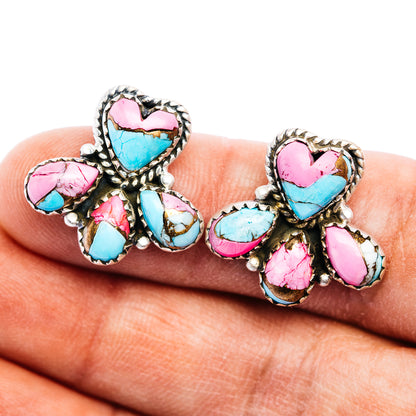 Exclusive Southwestern Style Cotton Candy Turquoise Heart Earring 3/4" (.925 Sterling Silver)