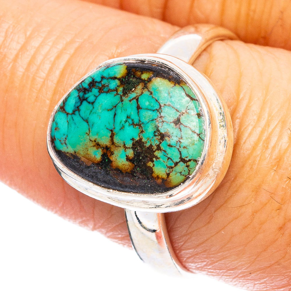 Turquoise spider-web cabochon 925 sterling silver ring on oval bezel