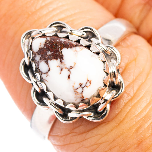 Size 7 .925 sterling silver ring with white-brown wild horse jasper oval, rope-like bezel
