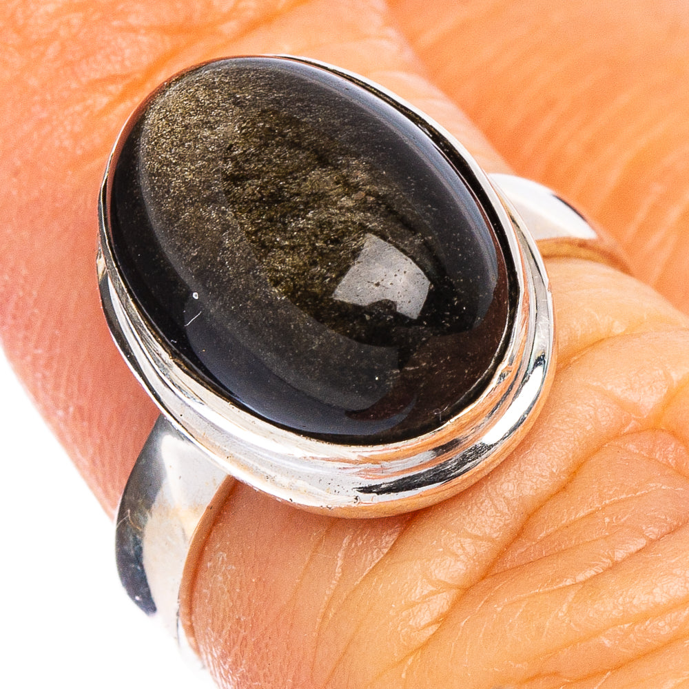 Gold Sheen Obsidian Ring Size 4.75 (.925 Sterling Silver)